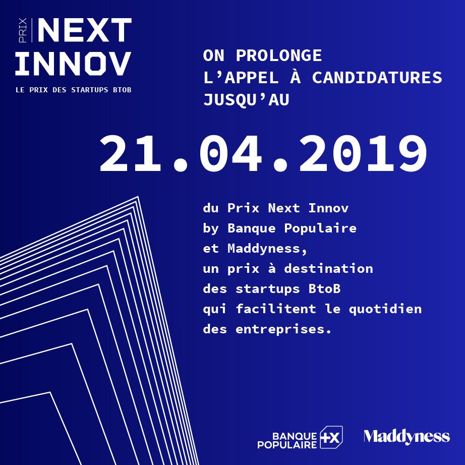 bymaddyness's tweet photo. Vous êtes une startup du BtoB ? Vous avez jusqu'à dimanche pour participer à la 2ème édition du Prix Next Innov by @BanquePopulaire et @bymaddyness https://t.co/nMUXvXzngc https://t.co/CUEBLA9YJ2