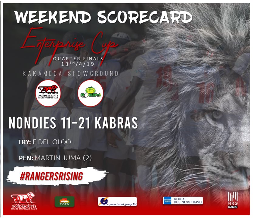 Nondies's tweet photo. It was a tough encounter in Kakamega last weekend as we bowed out of the Enterprise Cup in the hands of Kabras...This is how it happened..
#nondiesrugby #madeofred #redlion #rangersrising #tatucity #nrgradioke #hemingwayscollection #expresstravelgroup #enterprisecup #kenyarugby https://t.co/KbX1Hu5VnZ