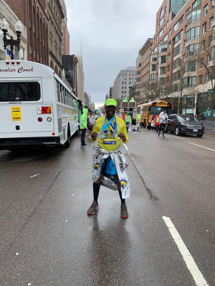 ImpactAfricaLtd's tweet photo. Update: @emungai_m Finally did it. Fun fact he is the 5th Kenyan to have all the 6 starts for running at the Major marathons. This one is special congratulations sir!  🎉🎊 #BostonMarathon2019 #EdwardMungai #SixstarGeneral #Kilometers4Impact https://t.co/VfslMMQnxZ