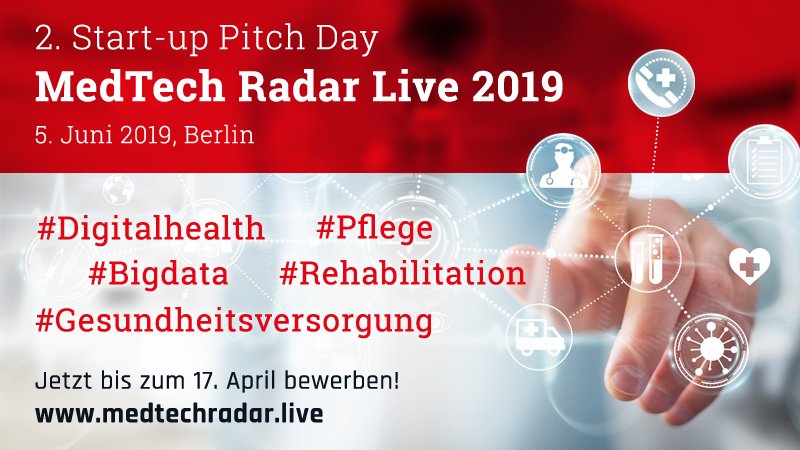 BARMER_Presse's tweet photo. Morgen endet die Deadline: Jetzt beim zweiten #Medtechradar #Startup Pitch von uns und @htgf, @earlybirdVC, @bvmed, @medtechzwo, @nrwbank, @bbraun_de bewerben! Alle Infos: https://t.co/trgh97Gha7 https://t.co/TOHomcH9Qe
