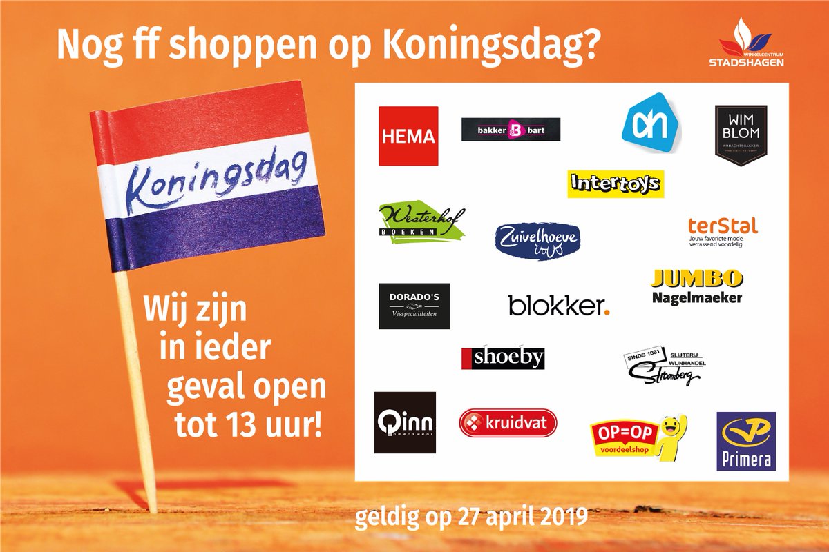 Ook op Koningsdag ben je welkom in ons winkelcentrum! Lees welke winkels open zijn: facebook.com/wcstadshagen/p…