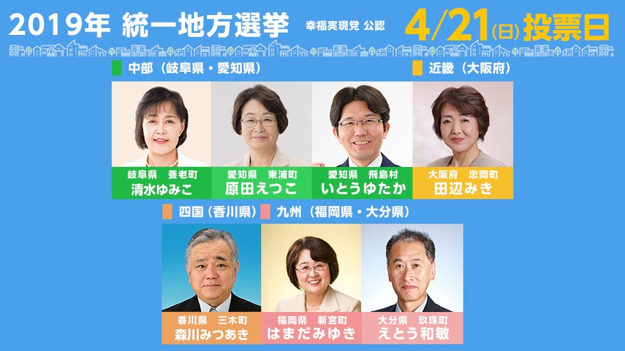 幸福実現党 Hrp En Twitter 統一地方選挙19 後半戦 4月21日 日 投票 町議選 村議選 立候補者 幸福実現党 では 岐阜県 愛知県 大阪府 香川県 福岡県 大分県 にて7名の公認候補者が出馬いたします 皆様の清き一票をよろしくお願い致します 候補者 幸福実現党 Hrp En Twitter 統一地方選挙19 後半戦 4月21日 日 投票 町議選 村議選 立候補者 幸福実現党 では 岐阜県 愛知県 大阪府 香川県 福岡県 大分県 にて7名の公認候補者が出馬いたします 皆様の清き一票をよろしくお願い致します 候補者