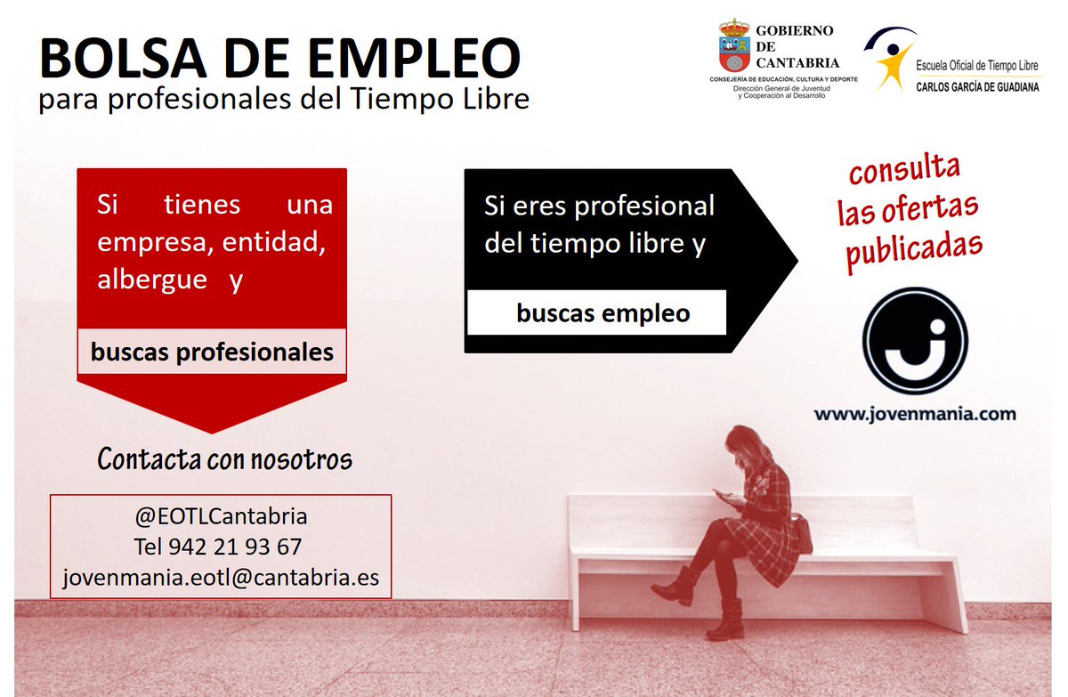 EOTLcantabria's tweet image. Comienza la temporada importante tiempo libre.
En la @EOTLcantabria tenemos una bolsa de empleo con la que ayudar a difundir #ofertasdeempleo 
puedes ver todas las publicadas en @jovenmania  bit.ly/2jcNls9
#monitores #monitoras #director #directora #educador #educadora
