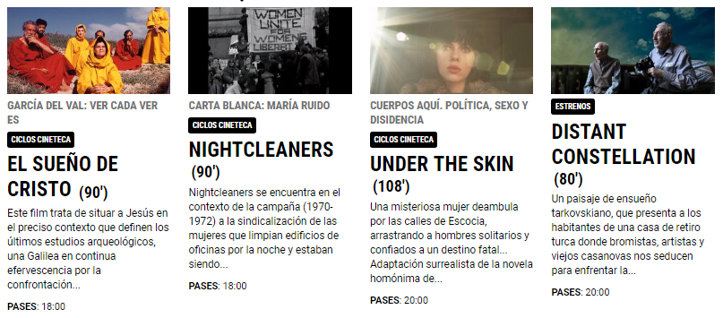 CinetecaMadrid's tweet photo. Hoy en #CinetecaMadrid propuestas para todos los públicos: 'El sueño de Cristo' dentro del ciclo Ver cada ver es, 'Nightcleaners' en el ciclo María Ruido, 'Under the skin' en el ciclo Cuerpos aquí y el estreno del documental 'Distant constellation' ¿A qué esperas? https://t.co/SHjbyqY29p