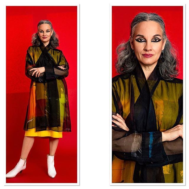 Painted silk organza knee length A-line coat from the ‘GRIT’ collection- painted in black, blue, pink, yellow – all abstract textural colours with the lovely sheer subtlety of silk organza. This is a coat for special occasions, weddings and parties – and you can commission C…