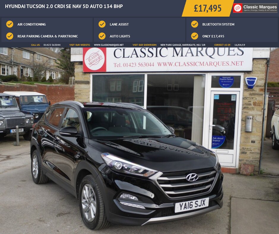 classic_marques's tweet photo. 2016 HYUNDAI TUCSON 2.0 CRDI SE NAV 5d AUTO 134 BHP
 
 £17,495 OR FROM £256.90 PER MONTH 🚘. #hyundaitucson #carsforsale #usedcardealer #usedcardealerharrogate #yorkshirecardealer #usedcarsales #tucsonforsale https://t.co/7QmSBMSDcf