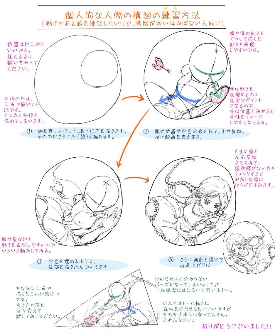 プロ監修 イラスト講座 En Twitter 人物の構図練習法 構図が思い浮かばない人におすすめです