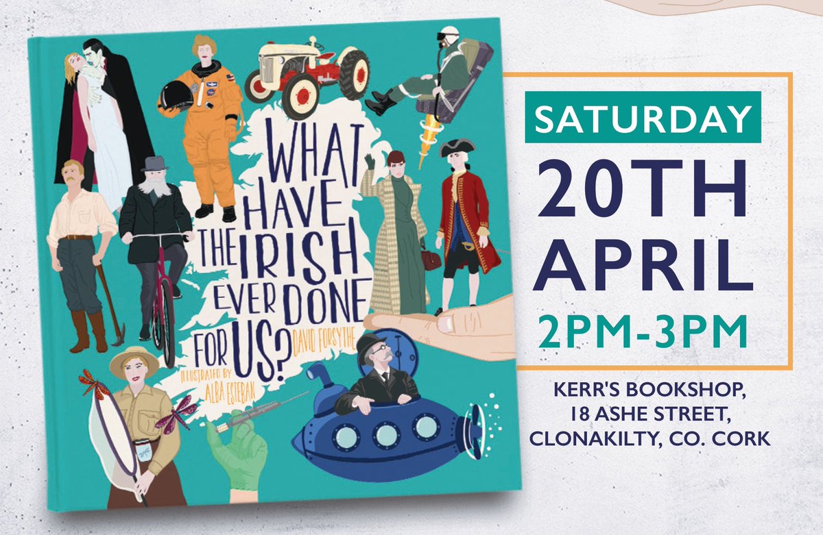 Currach Books (@currachbooks) on Twitter photo Author of 'What Have the Irish Ever Done for Us?' <a href="/daveforsythe/">David Forsythe</a> will be signing copies of his book in <a href="/KerrsBookshop/">Kerr's Bookshop</a> Clonakilty this Saturday, 20th April, 2pm-3pm. Everyone is welcome, so come along and check out the fantastic ways the Irish have contributed to the world! Author of 'What Have the Irish Ever Done for Us?' <a href="/daveforsythe/">David Forsythe</a> will be signing copies of his book in <a href="/KerrsBookshop/">Kerr's Bookshop</a> Clonakilty this Saturday, 20th April, 2pm-3pm. Everyone is welcome, so come along and check out the fantastic ways the Irish have contributed to the world!