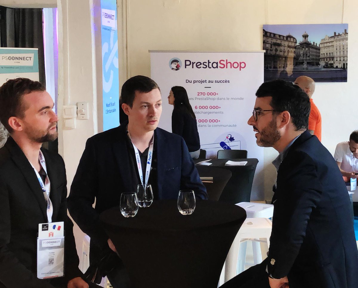 PrestaShop's tweet photo. Des échanges intéressants, avec notre partenaire @PrestApp, la solution dédiée à #PrestaShop qui permet à vos clients d'effectuer leurs achats sur mobiles et tablettes, à l'occasion du #PSConnectLyon. @AlexandreEruimy https://t.co/h2jkwoKd6d
