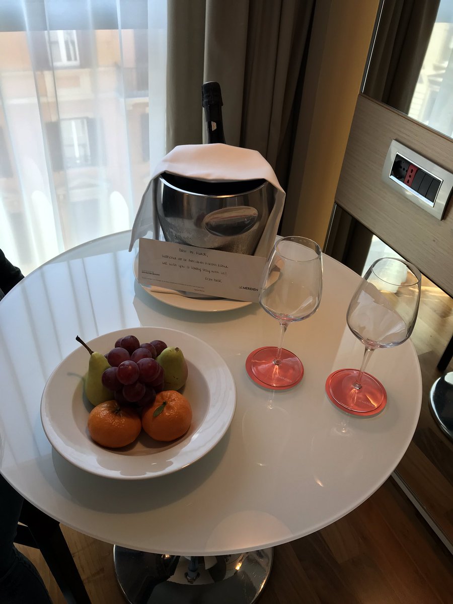 mfields84's tweet photo. Finished with a cool stop @lemeridienrome — thanks for Prosecco!  Now on to the last hotel of our Roman tour of @MarriottBonvoy properties. https://t.co/v6L2L71FLf