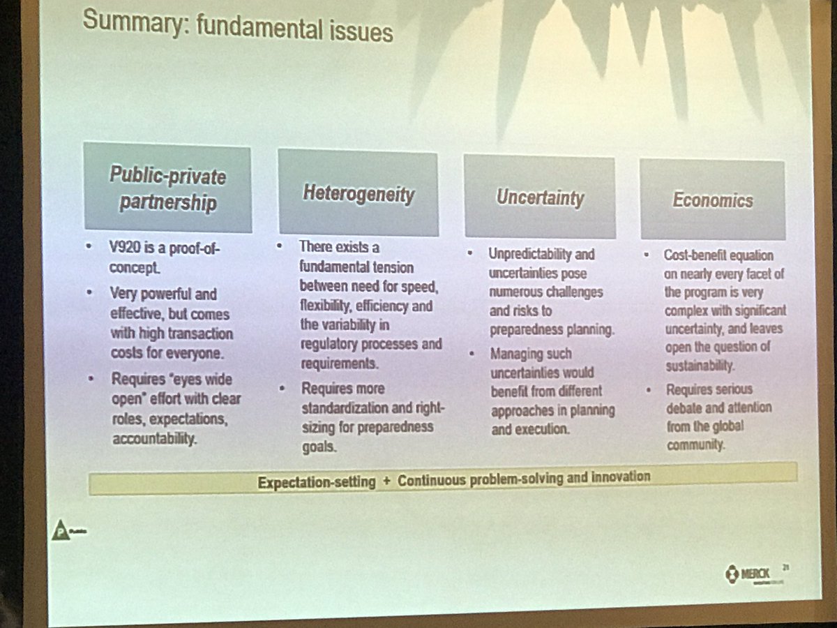 channelclinical's tweet image. Merck on setting a public health precedent moving forward in vaccine development to deployment. #ebola #WVC2019 #partnership #vaccines