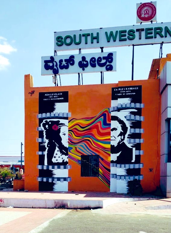BengaluruNift's tweet image. Proving yet again that where there is a will there is a wall for us to paint. Whitefield railway station gets an IT makeover with Ada Lovelace and Charles Babbage and Analytical Engine! thank you south western railways for the opportunity @RailMinIndia #wallnuts #wallart