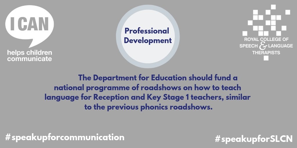 RCSLTpolicy's tweet photo. On #ProfessionalDevelopmentSLCN #RecommendationsDay here’s one for @educationgovuk. See more here https://t.co/0NRxYuzNIm & how you can help #SpeakUpForSLCN & #SpeakUpForCommunication here https://t.co/K0pXe2WlkW #ThemeFortnight https://t.co/WxmiPNYY9s