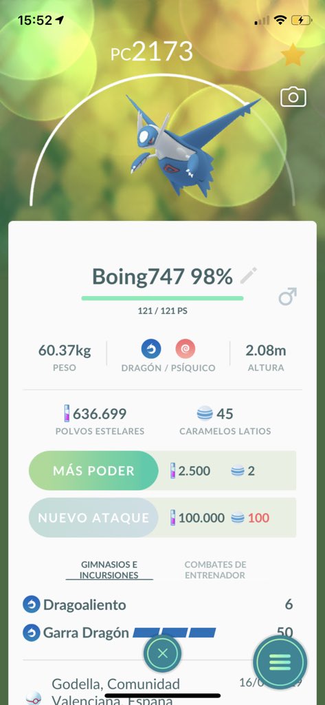 Luisfa_777's tweet photo. ¡Comenzamos el #LatiosRaidWeek con un pedazo de 98%😱💪🏻💙! 2/2 Latios hechos, pero ni rastro del Shiny ✨🤦🏻♂️ ¿Y vosotros entrenadores cómo vais 👀? ¡Mucha suerte crucks💪🏻😜! #PokemonGO #LuisfaTech https://t.co/hcyov81ri9