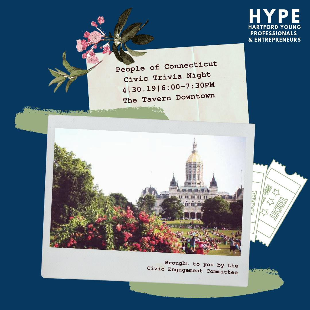 Civic Trivia is back, with People of Connecticut! Test your knowledge on some of the most influential home grown Nutmeggers in history <a href="/taverndowntown/">The Tavern Downtown</a>. 

Play as an individual or create a team of up to four players!  Visit hypehartford.com for more info...