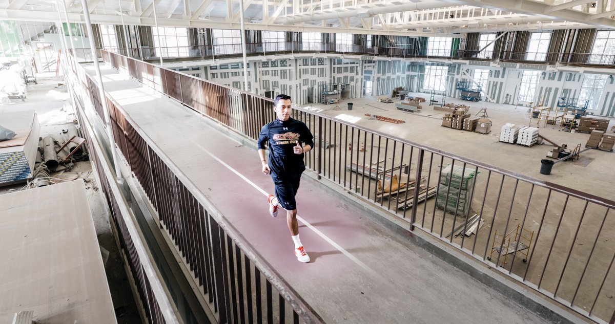 BCRecreation's tweet photo. The track in #Margots is nearly done! Picture yourself running around the perimeter of the facility, with views of campus and the Chestnut Hill Reservoir! We are SO EXCITED!! https://t.co/iw44oAT6UQ