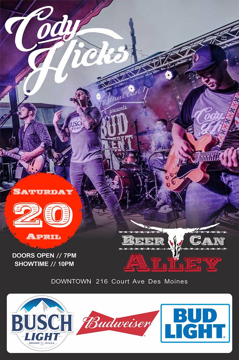 BeerCanAlleyUSA's tweet photo. We have some awesome live music coming up this weekend! We have BCA favorites Brad Morgan and Cody Hicks on stage this weekend! Hide your wives and daughters and clear your schedule because it's going to get rowdy at Beer Can Alley this weekend!
#BCALive #BCADSM #KeepinItRurual https://t.co/HBhK4sH8QU