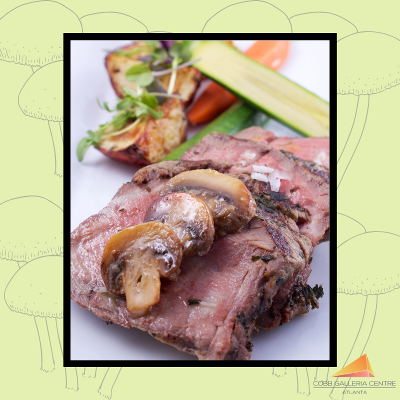 We're celebrating #DayoftheMushroom the only way we know how! By featuring one of #ChefWalker's amazing creations. On today's plate, we have Seared Rib with Mushrooms. #cobbgalleriacentre #atlantaevents #food #nationalfoodholiday #mushrooms #atlantafood