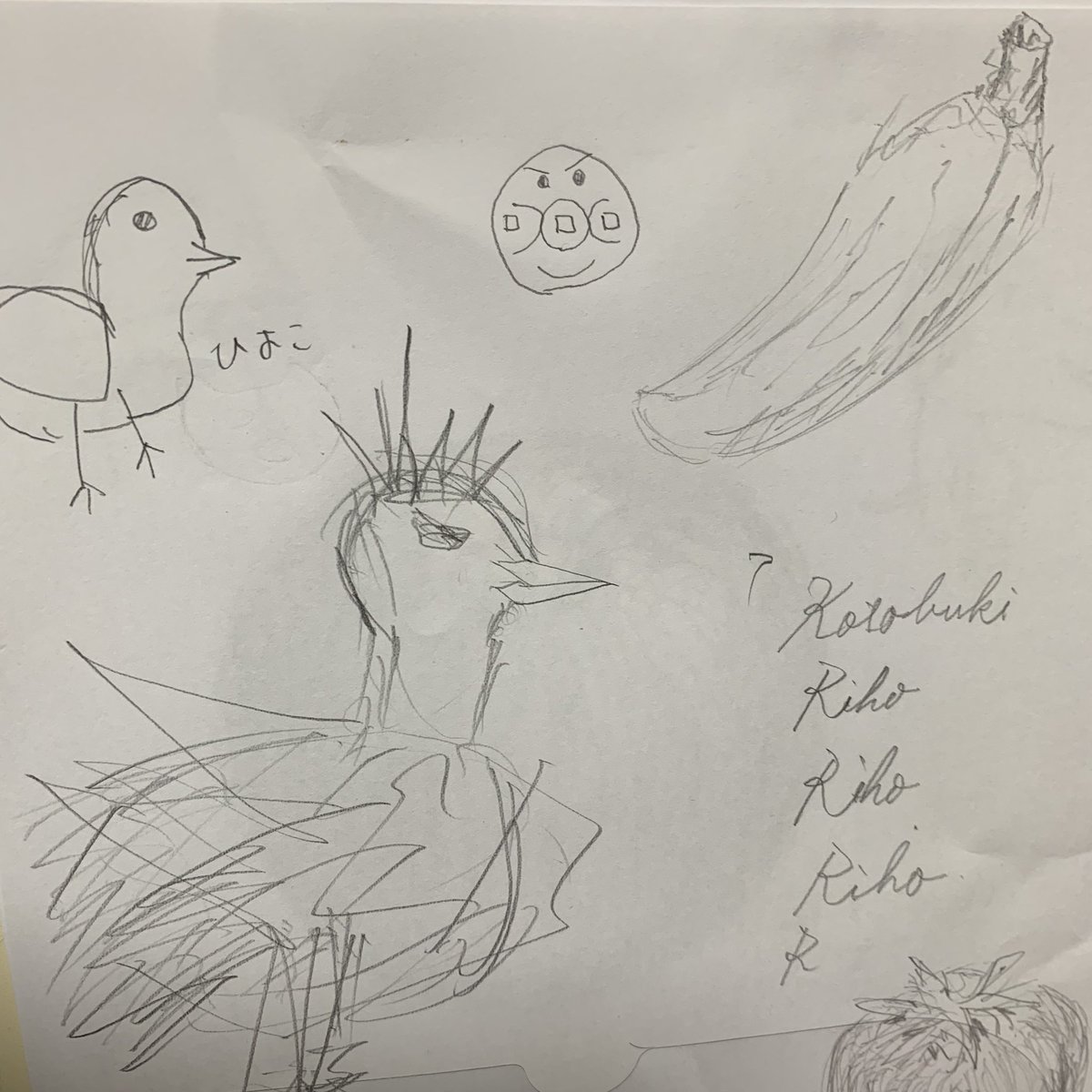 夫君は、絵があまり上手でないと思ってたけど
創造できないだけで
写真見て描くのは、上手だと気付いた。うまい…。

1枚目は、写真見て描いたグリズリー。
2枚目は、何も見ずに描いた鶏とひよことバナナ。 