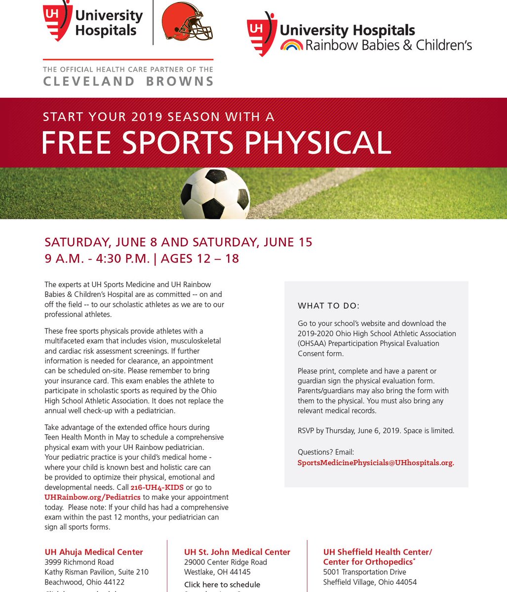 Woodridge Athletics On Twitter Free Sports Physicals Being Offered By University Hospitals See Image Below For Full Info