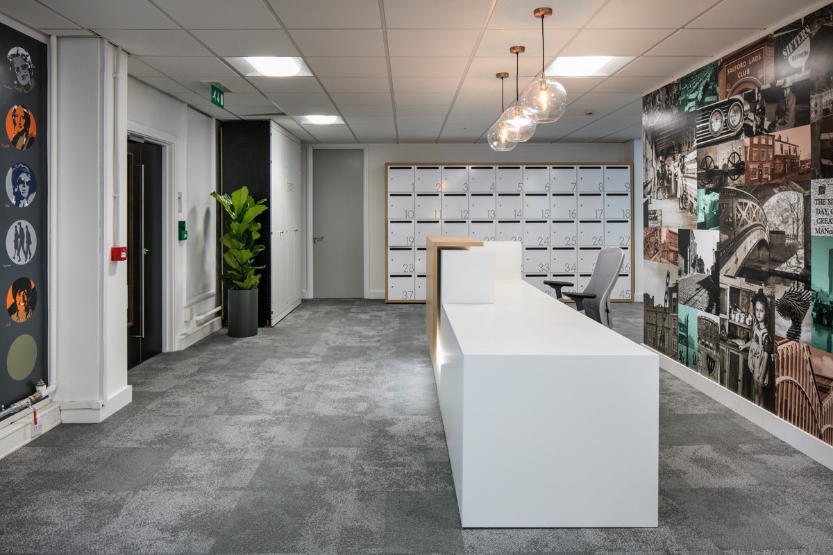We love the use of grid locker in this reception area.

#Storagewall