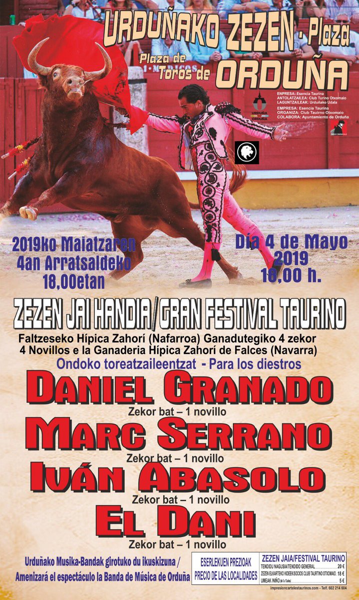 ESENCIATAURINA1's tweet photo. Empezamos la temporada festival sin picadores en Orduña 4 de mayo😉 https://t.co/l4X4y8Hv7v