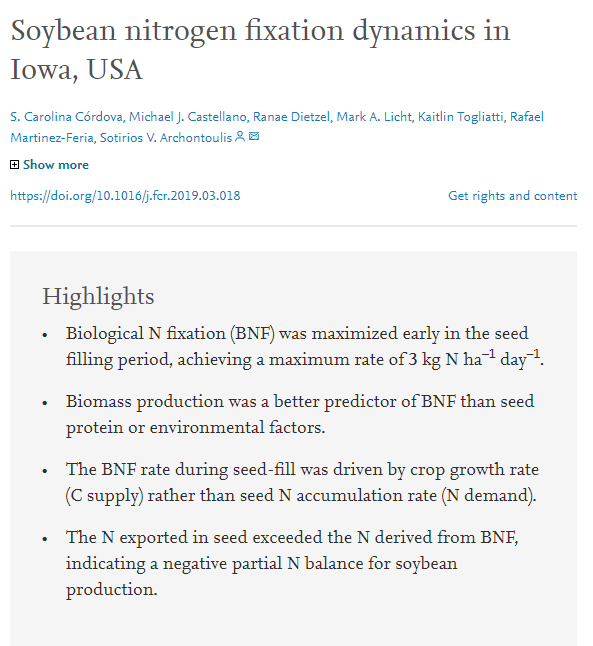 CaroCordovaEc's tweet photo. 📢RT My latest article: "#Soybean N fixation dynamics in Iowa USA" is out! Includes the Rates of Soybean #BNF in highly fertile soils and rainfed fields, Check this out: https://t.co/7oAGHCHwdG Thanks to my collaborators @ArchontoulisLab @castellmj &amp; funding @IowaSoybeans, others https://t.co/aUn2JhfAPX