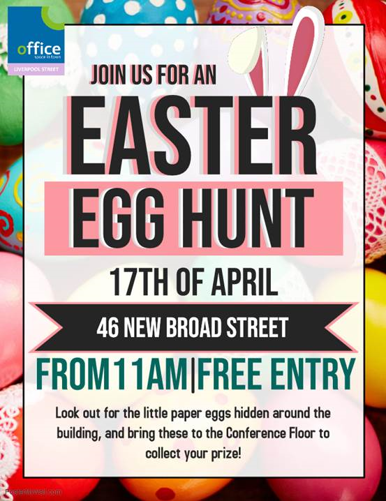 OSiTLiverpoolSt's tweet photo. To ensure our Client's have an 'Eggs-tra' Special Easter- We 're hosting our very Easter Egg Hunt for them all tomorrow! 

I hope to see you all there- No Eggs-cuses!

#ServicedOffices #TheseYolks #AreCrackingMeUp! https://t.co/13o6YDZDnC