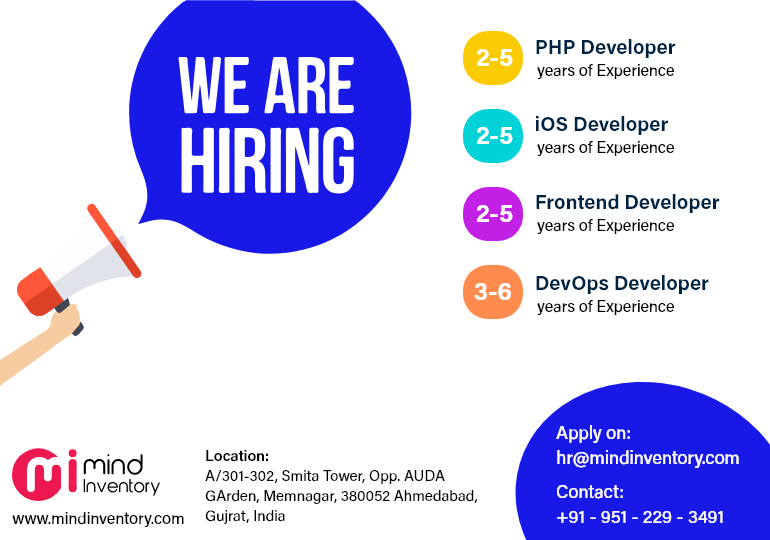 Mindinventory's tweet photo. Urgent Hiring...  
DevOps Developer (Experience: 3 To 6 Years)  
IOS Developer (Experience: 2 To 5 Years) 
PHP Developer (Experience: 2 To 5 Years) 
Front-end developer (Experience: 2 To 5 Years) 
Location: #Ahmedabad   #currentopening #hiring #vacancy #mindinventory https://t.co/fM7FstVu32