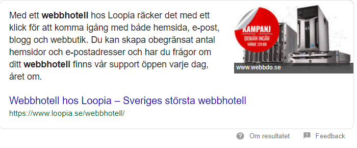 Webbdo's tweet photo. @Webbdo och @loopia verkar samsas i #SERP på sökning om #webbhotell <3. Loopia står för content och https://t.co/eFahV3DZZC för bild. #svSEO https://t.co/2XQuYuFBL7