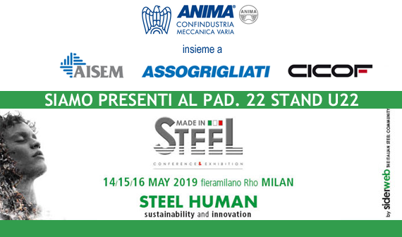 Fed_Anima's tweet photo. ANIMA patrocina Made In Steel 2019, 
dove è presente insieme a #Aisem #Assogrigliati e #Cicof con uno stand istituzionale.
Nel contesto di @madeinsteel un #convegno con Aisem il 15 maggio in fiera, a partecipazione gratuita 
Per maggiori info https://t.co/w09wLzld2D https://t.co/Rwa4AOAJWP