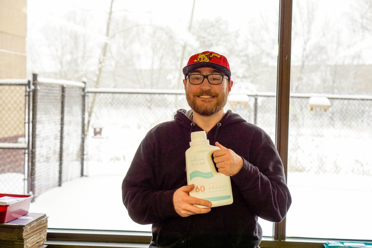 AchieveClean's tweet photo. This is one of our employees, Cole - he found work through @achieveservices. If you'd like to support Cole and other MN disabled adults, purchase your bottle or subscription here: https://t.co/RNLyxzNq8P #MinnesotaNice #Shop #SupportMN https://t.co/ANkzHUktLC