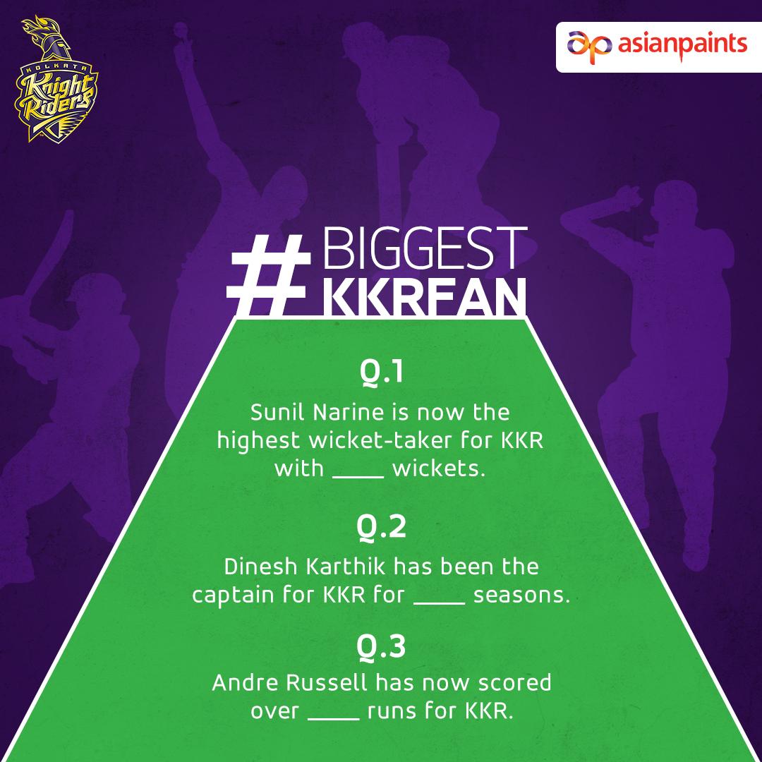 asianpaints's tweet photo. #ContestAlert We are back with a new KKR contest! To participate in the #BiggestKKRFan contest all you have to do is answer the below simple questions and get a chance to win some amazing prizes. #KKRHaiTaiyaar #KorboLorboJeetbo 
Check out the T&amp;C here: https://t.co/7o3xtYfiEL https://t.co/dTgF1j97yl