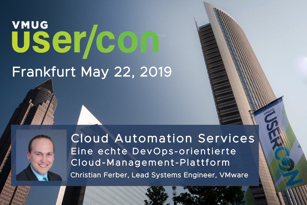 virtMark's tweet image. #DevOps ist in aller Munde. Christian Ferber präsentiert bei der #VMware UserCon am 22. Mai in Frankfurt wie man mit Cloud Automation Services die perfekte Management-Plattform dafür schafft. Anmeldung &amp;amp; Agenda: bit.ly/2P0tk8N  #DEVMUG @gehringvmware  @vmware_de @raimes