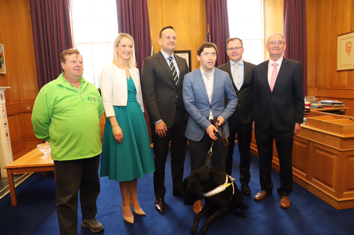 GovIE's tweet image. An Taoiseach Leo Varadkar welcomed some visitors to Government Buildings ahead of Irish Guide Dogs for the Blind's one day national fundraising campaign #GuideDogDay which takes place on Friday 10th May