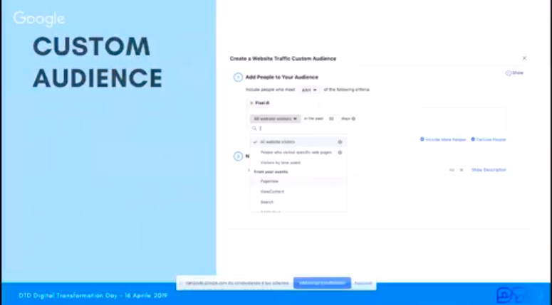 Evita la iper segmentazione per avere troppi pubblici specifici, ma le #CustomAudience sono invece importantissimi (ad es. tutti i visitatori del mio sito, chi ha visto un certo prodotto ecc ma anche giocare sulle esclusioni) #DTDItalia <a href="/cristabella/">Cami</a> #retargeting