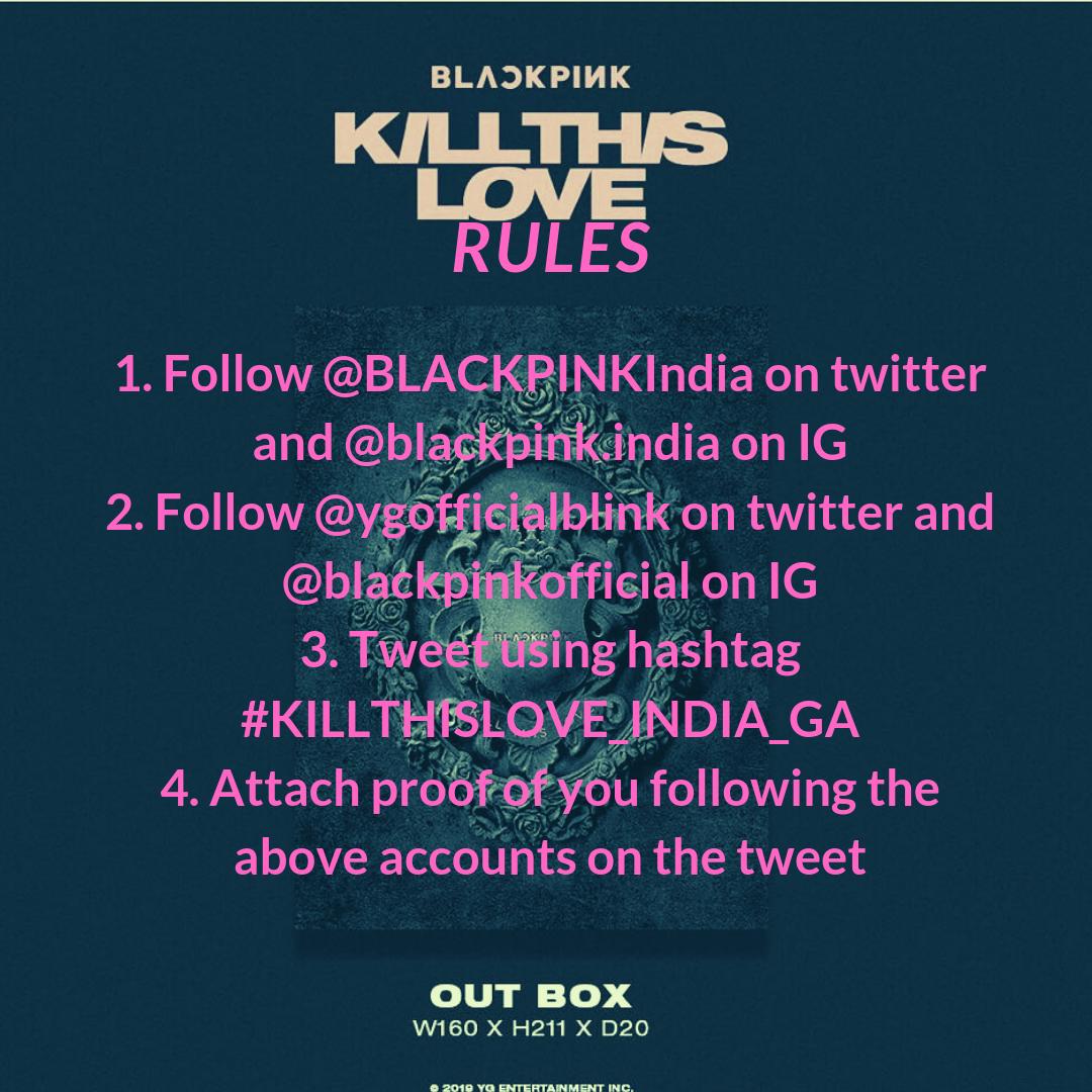 BLACKPINKIndia's tweet photo. Nyeongan #BLINKs!

 We are giving away a  "KILL THIS LOVE" EP! 

Join in the fun for a chance to win the EP!

#BLACKPINK #BLINK #KILLTHISLOVE #GIVEAWAY #KILLTHISLOVE_INDIA_GIVEAWAY

Check the next tweet for all the relevant links!
@ygofficialblink https://t.co/o4YU8ao4fL