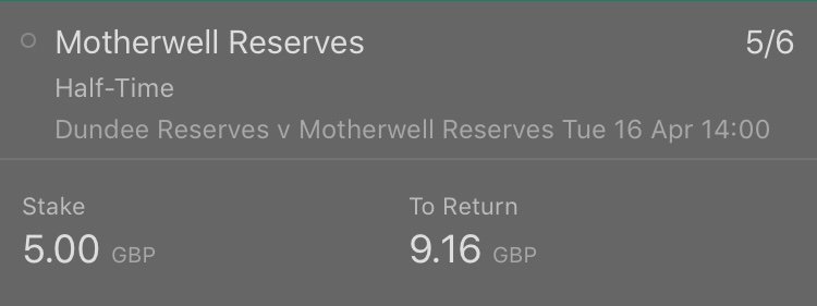 EthanTips's tweet image. Pre Match Bet 👀 (2pm) 🏴󠁧󠁢󠁳󠁣󠁴󠁿 

Currently at work so no inplays untill this evening 👍🏻

Dundee have conceded the first goal in previous 7 games so expecting Motherwell to take advantage before half time 🔥 #betting #prematch

Stake 1U