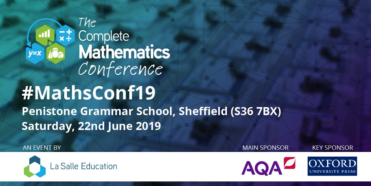 LaSalleEd's tweet photo. 👋
Have you got your tickets for #MathsConf19?
When? June 22nd
Workshops from: @Hertsmaths @rachelrayner54 @StudyMaths @solvemymaths @garyl82 @BerwickMaths @katban70 @blatherwick_sam @AMercerMaths @MrMattock @Arithmaticks @steelemaths @modirimaths
https://t.co/BHhQrPEqTM https://t.co/AH29BTE68k