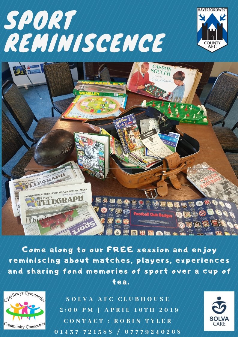 Looking forward to the Sport Reminiscence taster session at Solva Care community group this afternoon ⚽️🔵
<a href="/FAI_MTAC/">More Than A Club</a> 
Vi-Ability
@blue_neighbours 
@haverfordwestfc
@FDMWestwales