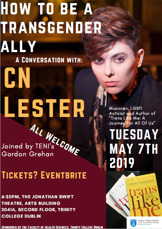 TENI_Tweets's tweet photo. On 7th May @tcddublin's Faculty of Health Science is hosting an event called 'How to be a Transgender Ally'. The aim of this event is to shine a spotlight on how best to support trans colleagues &amp; students in a university setting. https://t.co/CBNpJiJwb9