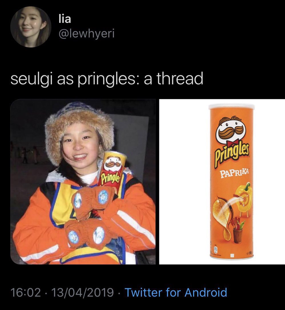 Pringles_UK's tweet photo. This has caused a stir... who wore it better?

🔁 for Seulgi https://t.co/CSMPp2AC4e

❤️ for Youri Tielemans https://t.co/LuBZxajtfC https://t.co/XtjOHiriSL
