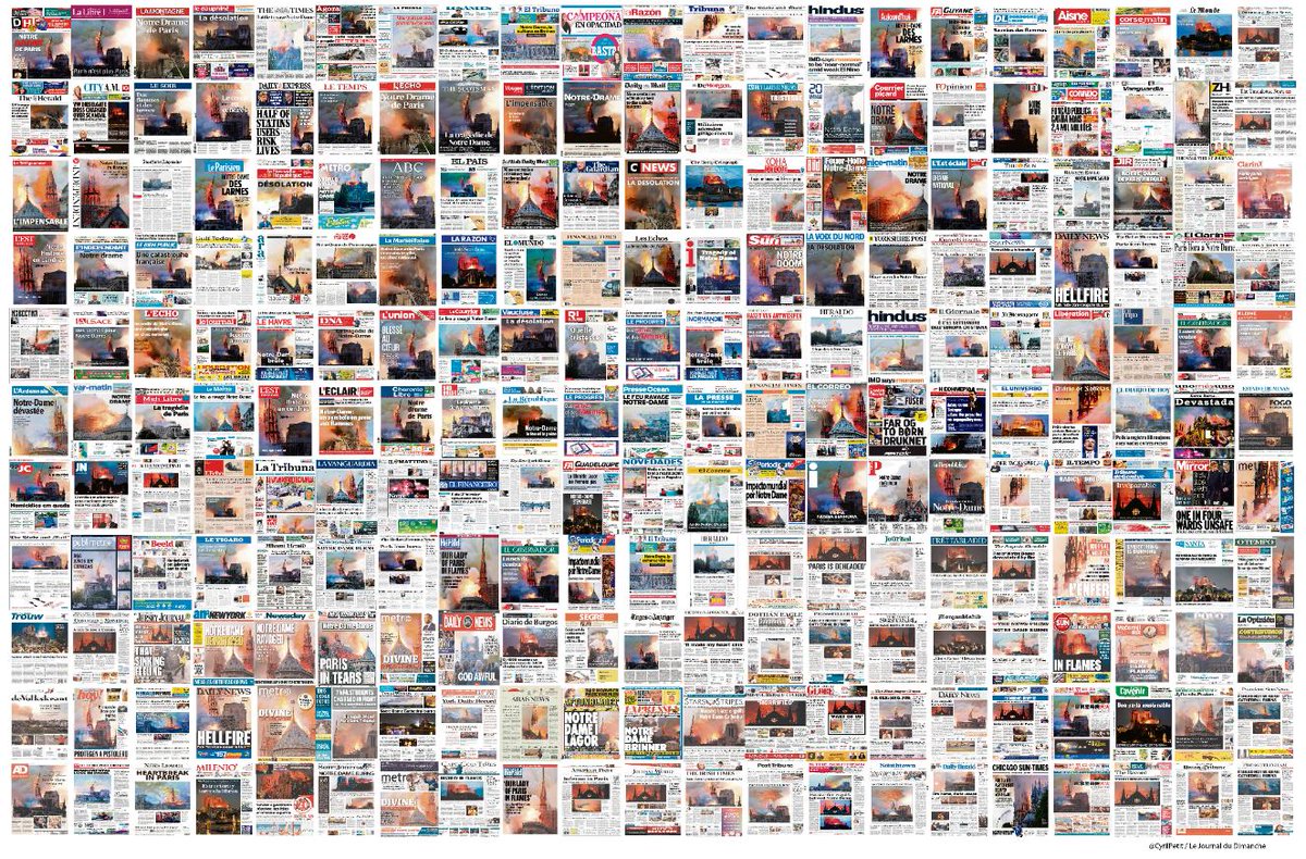 Notre-Dame de Paris : 231 unes de journaux en France et dans le monde ce mardi [mise à jour avec la presse américaine notamment]. #NotreDame #FrontPage