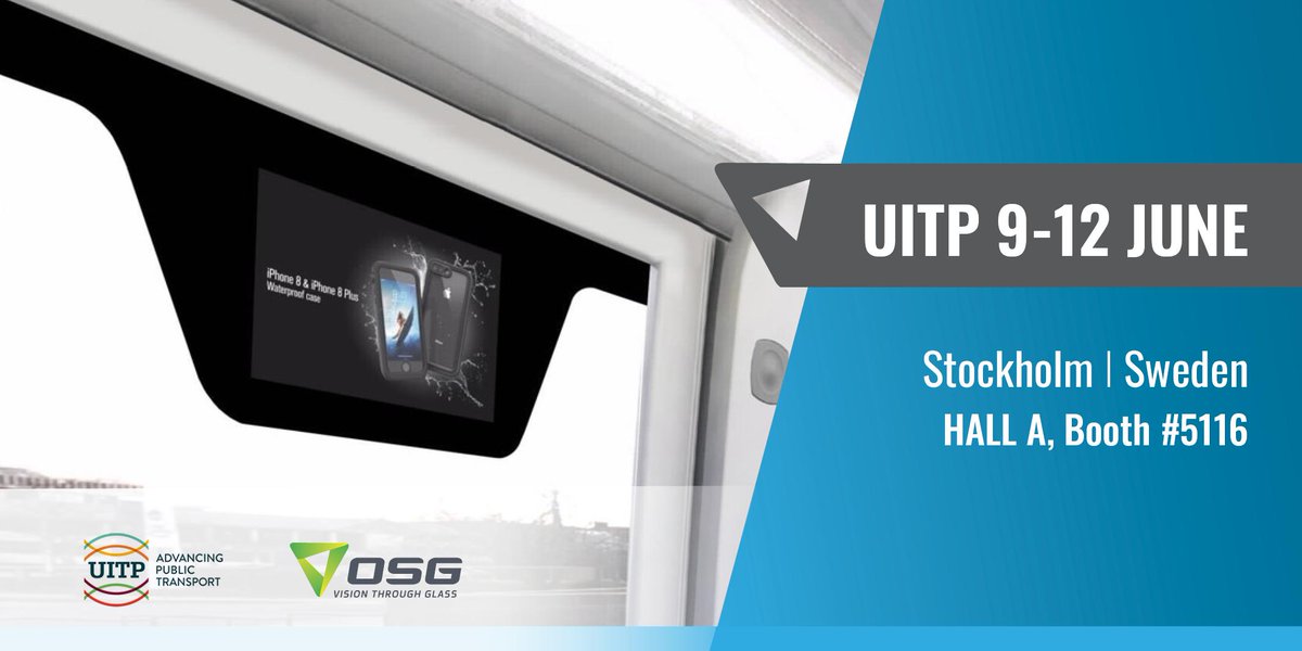 OSGSafetyGlass's tweet photo. We're bringing our glass-embedded ScreeneX technology to the UITP in Stockholm (9-12 June.) Be part of our growing customer base which are implementing ScreeneX on their vehicles... read more here: https://t.co/pfkN5fA9xP #OSG #screenex #UITP2019 https://t.co/fixz65gwer