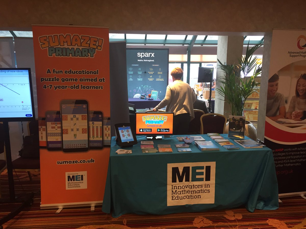MEIMaths's tweet photo. We're showcasing the good work of MEI, @Advanced_Maths and @Integral_Maths at #ATMMA19 ๐งฎ Sample our teaching and learning resources, learn more about #advancedmaths support and play on the new #SumazePrimary โ primary and secondary #maths teachers are welcome! ๐ฉโ๐ซ๐จโ๐ซ https://t.co/tKcazUxzNS