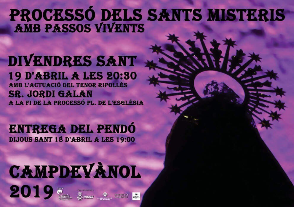AjCampdevanol's tweet photo. 📌Amb la Setmana Santa 🙏🏻 arriba una de les activitats que ens fa únics com a municipi la Processó dels Sants Misteris amb PASSOS VIVENTS

👉Divendres Sant
⏰: 20.30h
📍: Sortida des del pavelló
👉A la Plaça de l’Església actuació del tenor ripollès Jordi Galan

📣Us hi esperem! https://t.co/24BVhKeQtI