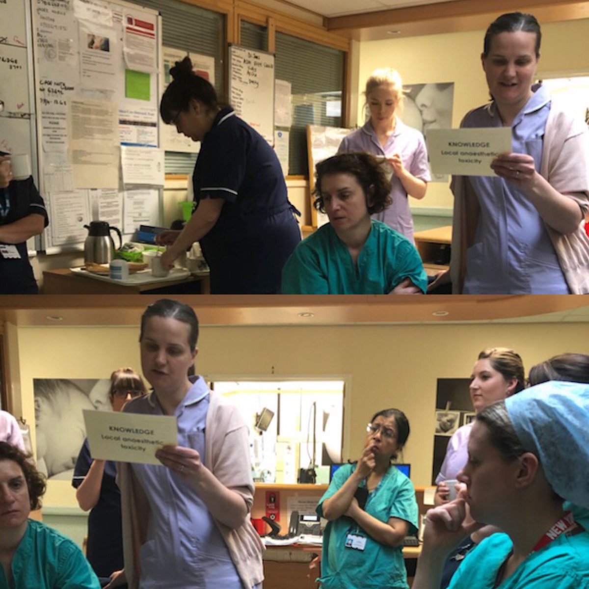 nottsobsdocs's tweet photo. Queens labour suite 10 at 10. Playing the new #MDT Nottingham Maternity Emergencies Game - today’s topic LA toxicity facilitated by #nottsobsgasdoc Sam Bharmal - feedback lots learned by all! #safetythroughknowledge @Gasmum1 https://t.co/tzF5cXBGIS