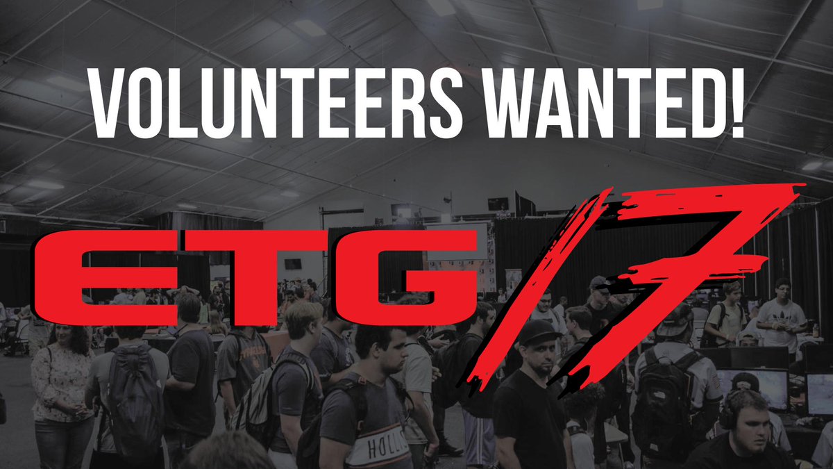 EliteTGaming's tweet photo. Looking to attend #ETG17 but rather not play?

Want to get involved in our events and help with running?

Fill out our volunteer form below.

You CANNOT be playing to volunteer and we have multiple positions available!

https://t.co/7Z3qfVV1hm https://t.co/LYy3S0BRLc