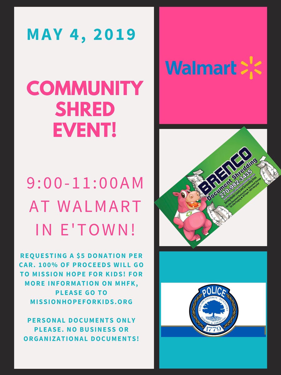 Mark your calendars! Community Shred Event at Walmart on May 4 from 9-11am!