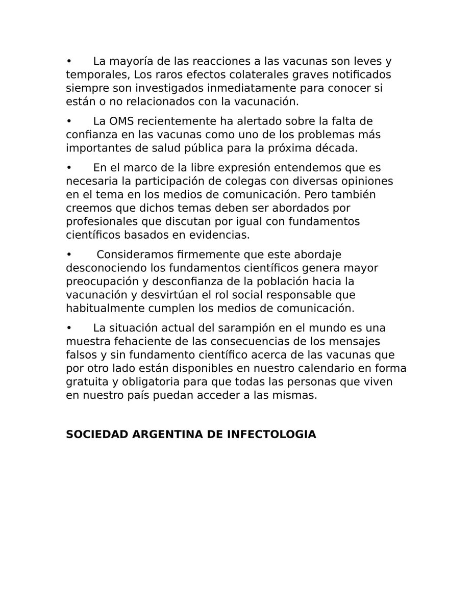 SADI_arg's tweet photo. Documento de la Sociedad Argentina de Infectología sobre el debate "Vacunas sí, vacunas no" emitido por televisión el 12 de abril pasado. Se ruega difusión. https://t.co/7kLXDM6YAO